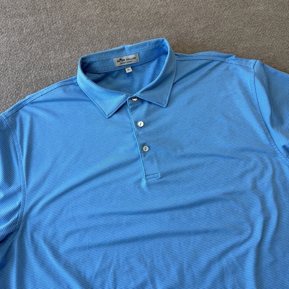 Peter Millar Summer Comfort Polo Blue Shirt White Striped Golf Men's Size XL